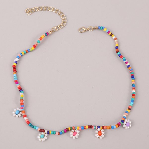 

necklaces pendants boho handmade beaded flower pendant multicolor glass bead for women beach style bohemian fashion party jewelry, Silver
