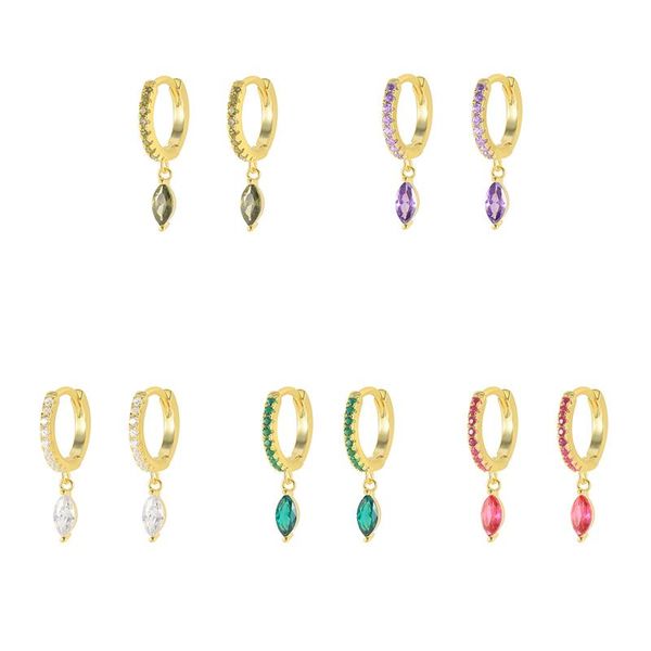 

hoop & huggie 925 sterling silver drop earrings for women colorful diamond geometry pendant earring jewelry party wedding hanging, Golden;silver