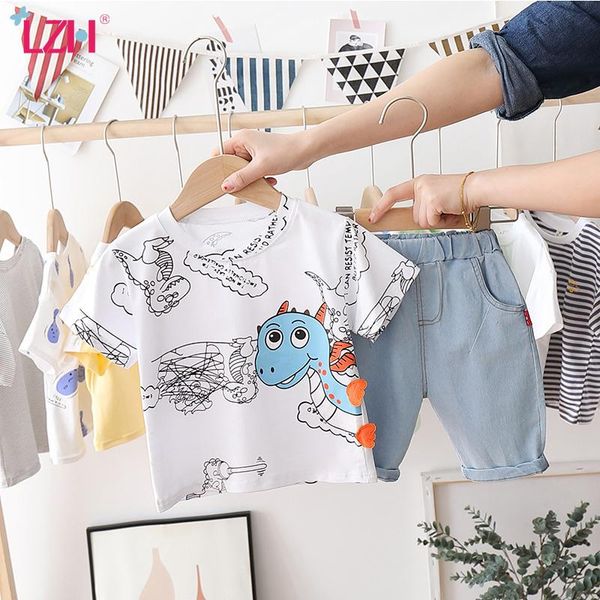 

clothing sets lzh 2021 children's cute kids summer clothes cartoon baby two-piece suit short sleeve t-shirt shorts sportswear for boy, White