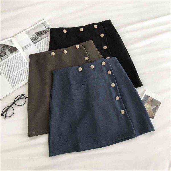 

autumn winter jupe femme women skirt high waist vintage irregular botton mini korean eelgant black skirts
