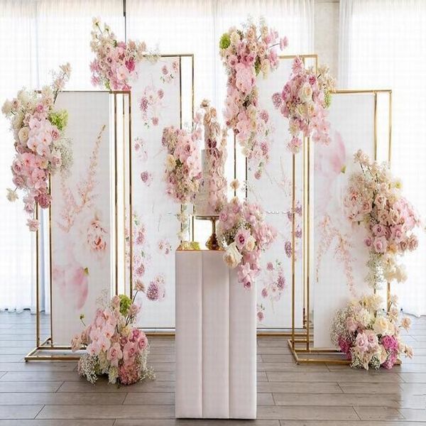 

party decoration 2pcs/set)wedding panel backdrop props flower stand stainless steel rectangle golden metal frame for wedding