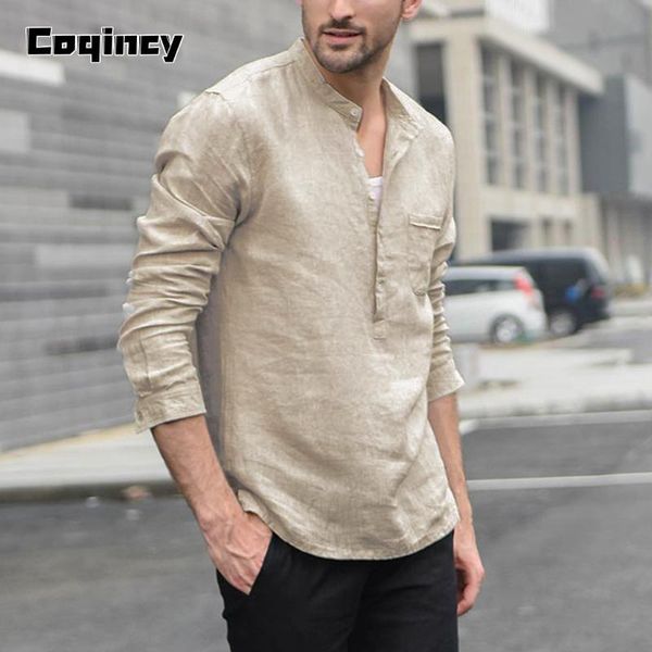 

men's casual shirts coqincy blusa men pure color shirt button linen solid long sleeve blouse clothes camisas masculina, White;black