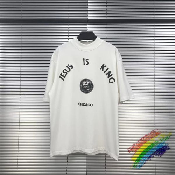 

t shirts 3d foam printed jesus is king chicago seal t shirt men women 1:1 loose kanye west t-shirts tees, White;black