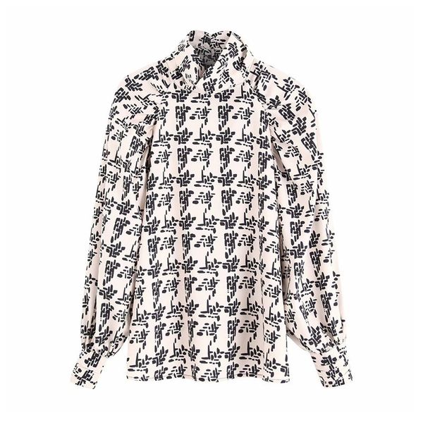 

women fashion turtleneck print blouse lantern sleeve female casual shirts stylish chic blusas mujer 210430, White
