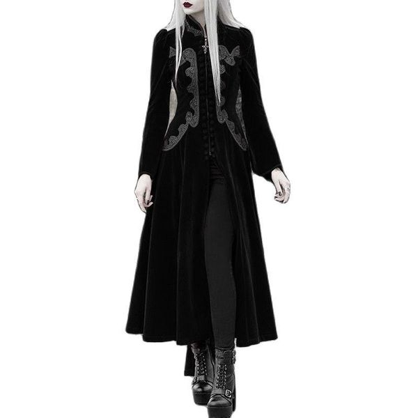 

casual dresses 2021 medieval retro gothic fashion long dress women printed halloween autumn sleeve split maxi slim elegant, Black;gray