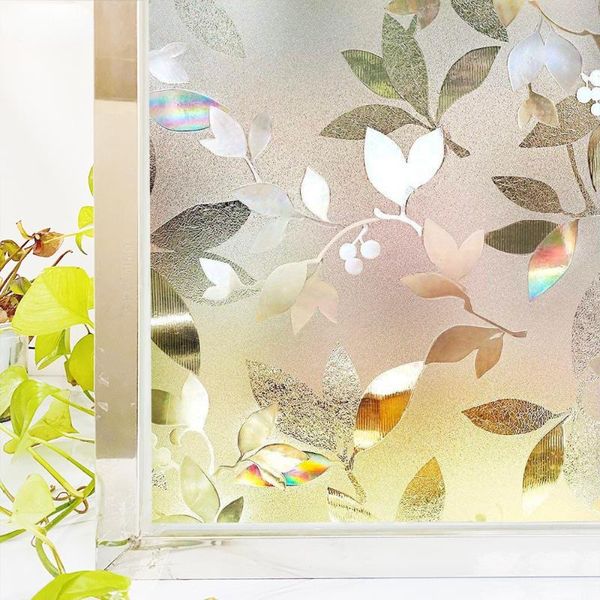 

window stickers removable non-adhesive tint film rainbow decorative film, static cling privacy sticker no glue 3d for home
