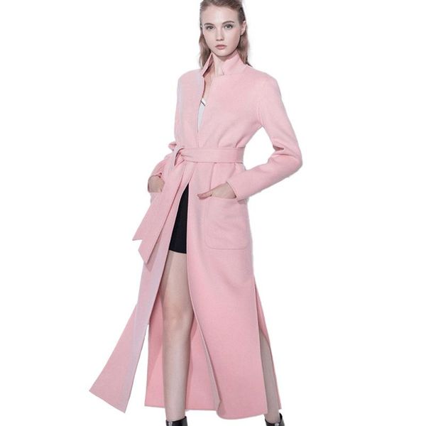 

women's wool & blends 2021 fashion coats women clothing long cashmere trench winter spring outwear fur jackets s8725, Black