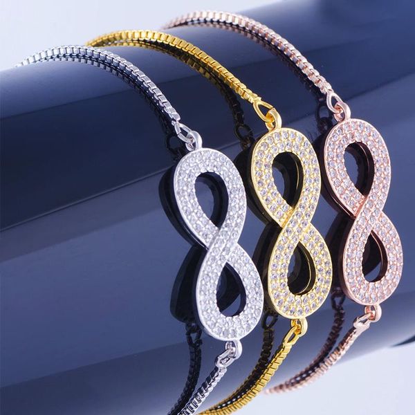

charm bracelets ali moda fashion wholesale infinity connectors micro pave zircon charms adjustable box chains, Golden;silver