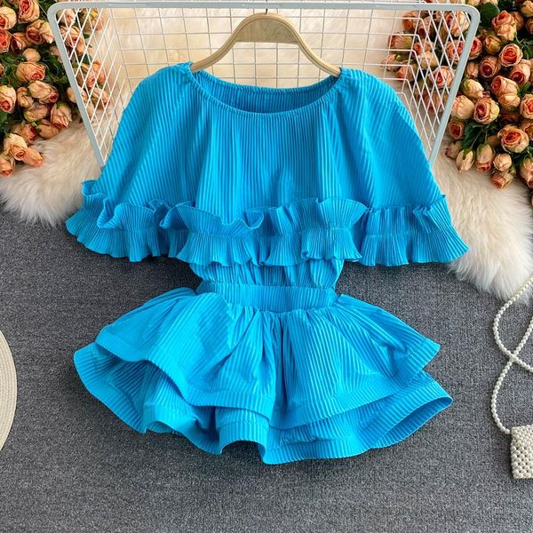 

women's blouses & shirts off shoulder cloak short sleeve pleated ruffles summer elastic waist tunic black white blue