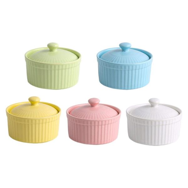 

bowls 1 set 5pcs ceramic soufflÃ© pudding baking with lid (assorted color)
