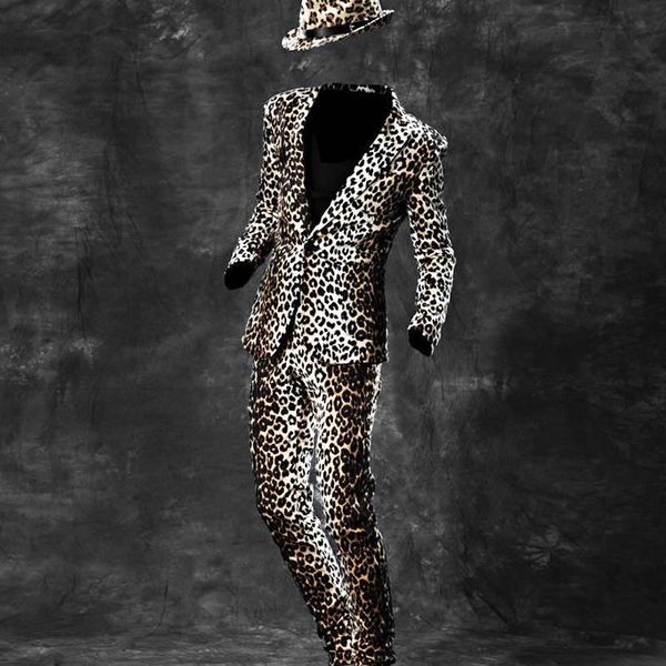 

men's suits & blazers fashion slim fit one button for man brand nightclub leopard jacket pants show coats, White;black