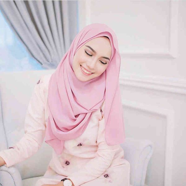 Quadratischer Instant-Schal, ganzer malaysischer hochwertiger langer Hijab, schlichter Chiffon-Schal, Hijab, muslimischer Schal, Lieferant Tudung