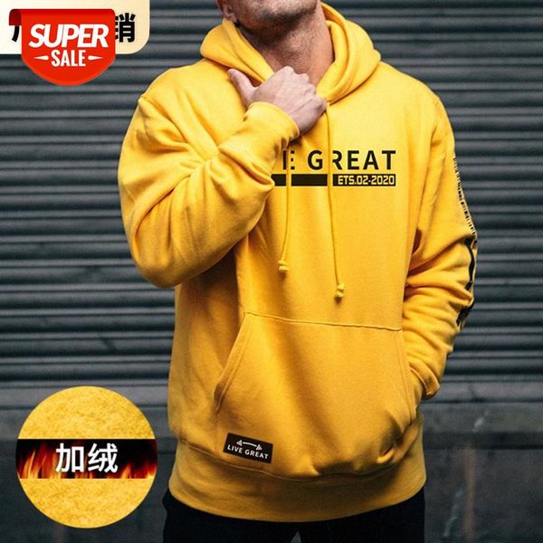 

men's autumn and winter plus velvet thick sweater tide brand pure color casual pullover hooded jacket #9i5h, Black