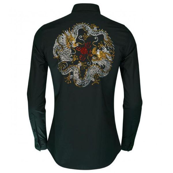 

men's casual shirts arrival mens luxury czech crystal diamond fire dragon long sleeve dress plus size 4xl slim man, White;black