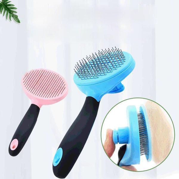 

dogs and cats comb one-click automatic hair cleaning plastic round self-cleaning steel needle pet supplies fur bath brush dog grooming