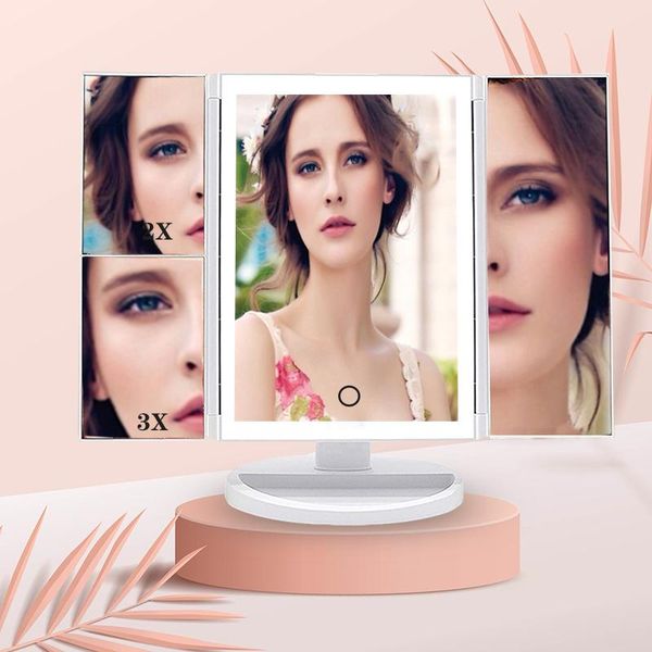 

mirrors 3 folding makeup mirror with led light usb big vanity 10x magnifying cosmetic counterscreen for ladies beauty using