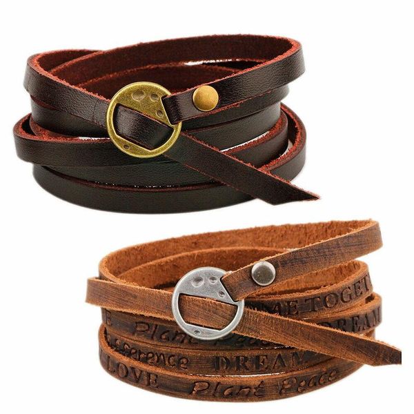 

charm bracelets mens womens cool punk wide genuine leather bracelet cuff wristband bangle, Golden;silver