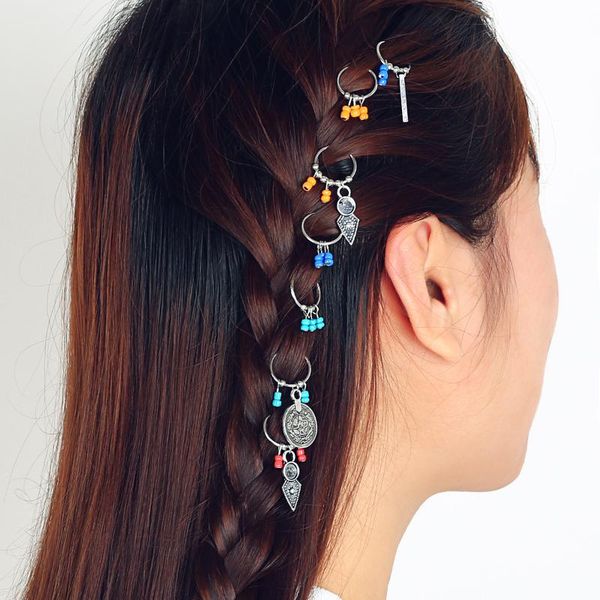 

hair clips & barrettes 2021 retro woven hairpin set ladies bohemian bead ring coin leaf tassel accessory jewelry, Golden;silver