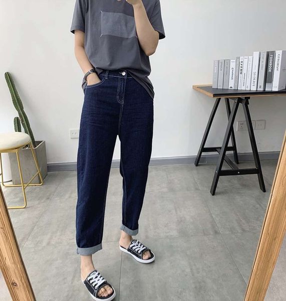 

autumn fat sister mm pants large high waist elastic blue radish pants women