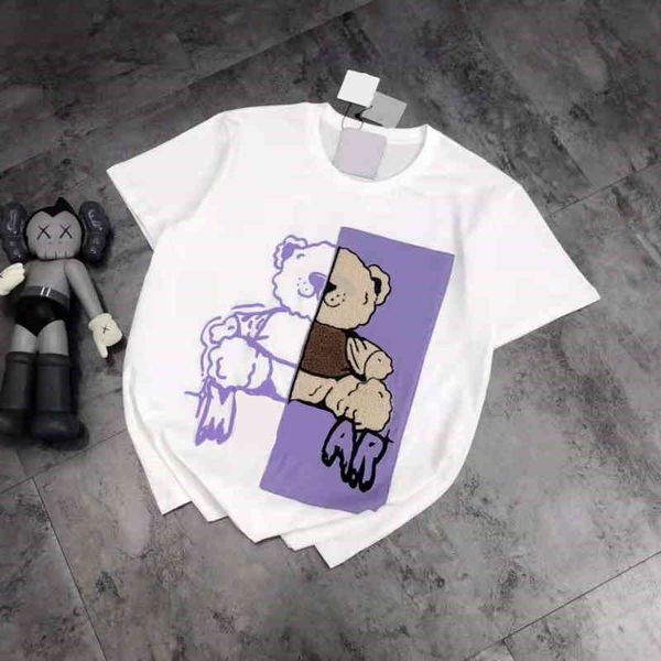 

2022 factory wholesale new high version spring and summer fashion patch towel foam printing cute age reducing comfortable couple short sleev, White