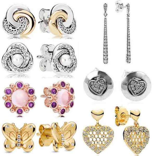 

new 925 sterling silver earring signature luminous love knot honeycomb lace interlinked circles for fashion diy jewelry