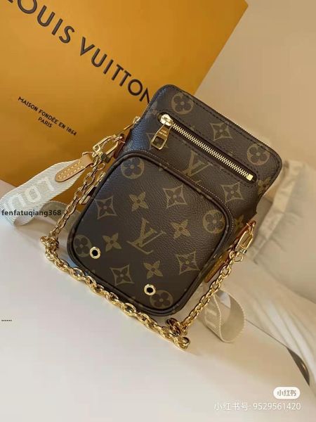 

1_8 utility phone sleeve crossbody luxury leather chain multi-function shoulder bags zippe lvlouisvitton bagvutton, Red;black