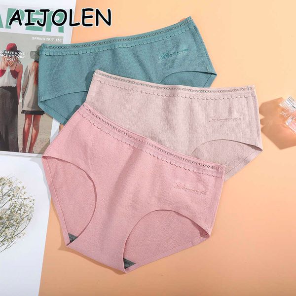 

women's panties aijolen cotton striped underwear lace solid color triangle seamless underpants mid-waist ladies briefs, Black;white