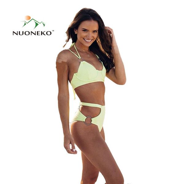 

women's swimwear nuoneko summer women bikini set female two piece swimsuit beach clothing surfing swimming beachwear bkn35, White;black