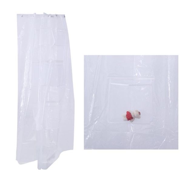 

180x180cm transparent mildew resistant anti-bacterial shower curtain liner quick dry mesh bath with pockets curtains