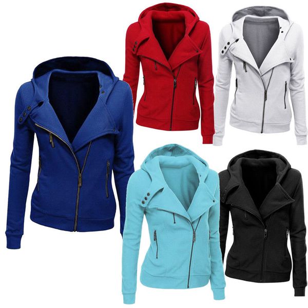 

Streetwear Autumn Women Ladies Long Sleeve Slim Hoodies Warm Side Zipper Jacket Outwear Winter, Black;brown