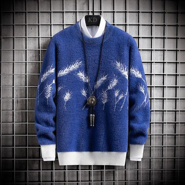 

men's vests winter christmas sweater wheat ears print mens sweaters casual o-neck male pullovers slim pull men, Black;white