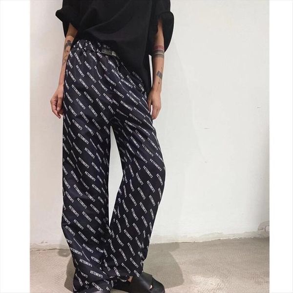 

20ss vetements straight women 1:1 pants logo print fashion vtm trousers, Black