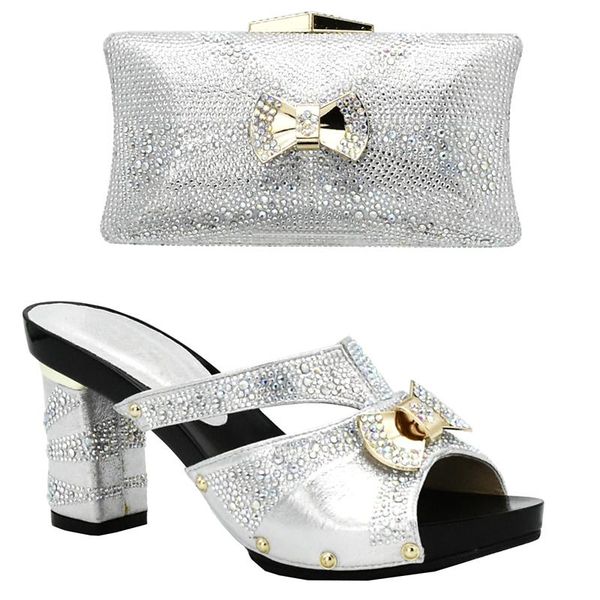 

latest sliver color african matching shoe and bag italian in women shoes bags to match with set stone dress, Black