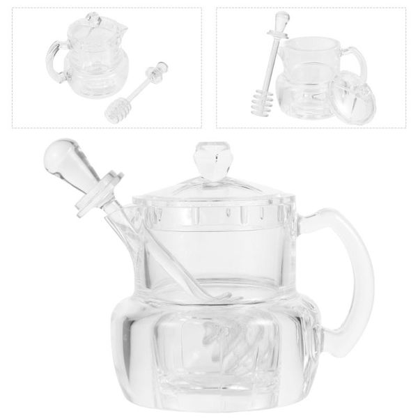 

set of acylic honey jar pot with stirring rod syrup storage spoons
