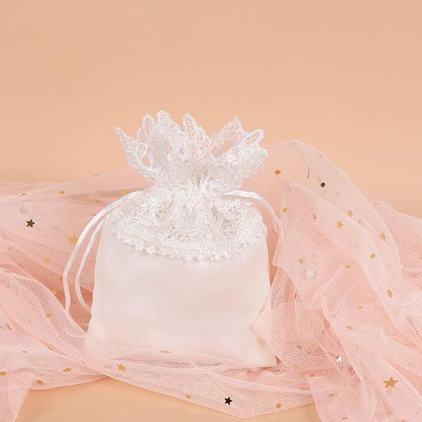 

gift wrap lace jewelry drawstring organza bags white&beige candy packaging flower wedding dragees pouches craft packages