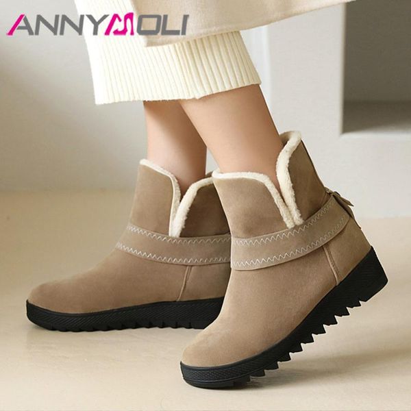 

boots annymoli med heel ankle woman round toe short platform height increasing ladies shoes autumn winter 35-43, Black