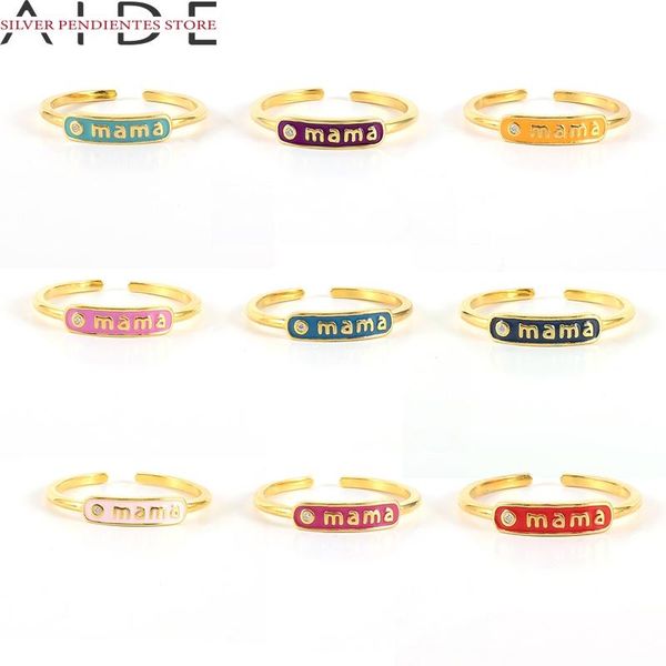 

cluster rings aide simple adjustable love mama 925 sterling silver diamond handmade dripping oil open ring mother's day gift bague femm, Golden;silver