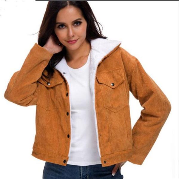 

autumn winter women european american style corduroy jacket plus velvet padded coat lamb wool clothes women's jackets, Black;brown