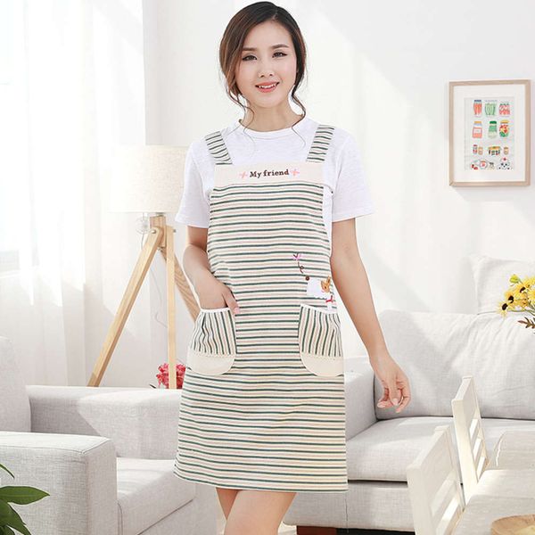 

kitchen oil proof apron fashion cotton and hemp korean princess strap stripe