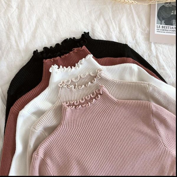 

korean soft turtleneck knitted vintage women sweaters pullover autumn winter jumper pull femme, White;black