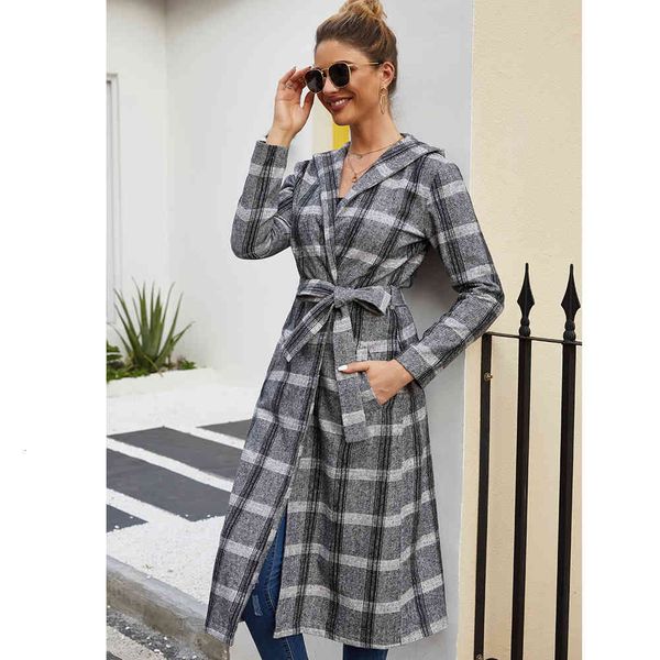 

autumn winter coat women 2020 casual plus size plaid warm jackets female vintage wool slim long coats casaco feminino outwear 6kvh, Black