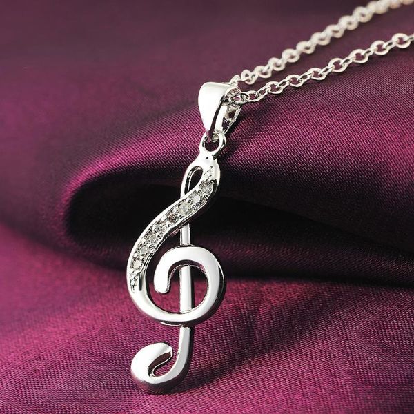 

chains initial necklace for women fashion jewelry chic treble g clef music note charm pendant gift bijoux femme musica, Silver