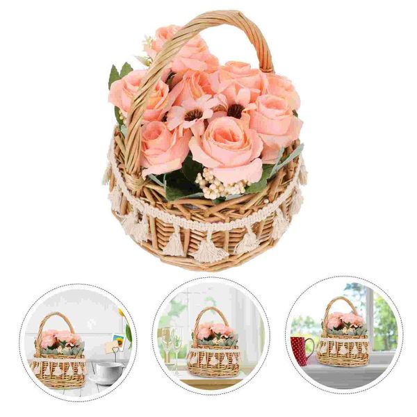 

decorative flowers & wreaths 1pc wedding flower basket with simulated portable (rose)