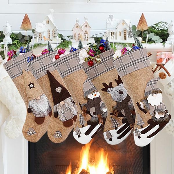 

christmas decorations 1pc linen santa elk stocking sack gifts candy bag for home xmas tree decor navidad2021