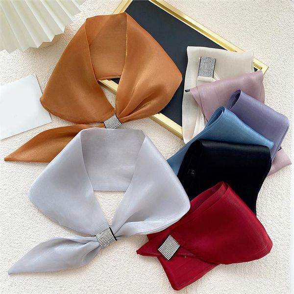 

scarves spring and summer cross small silk scarf women's fashion plain decorative professional hair with square, Blue;gray