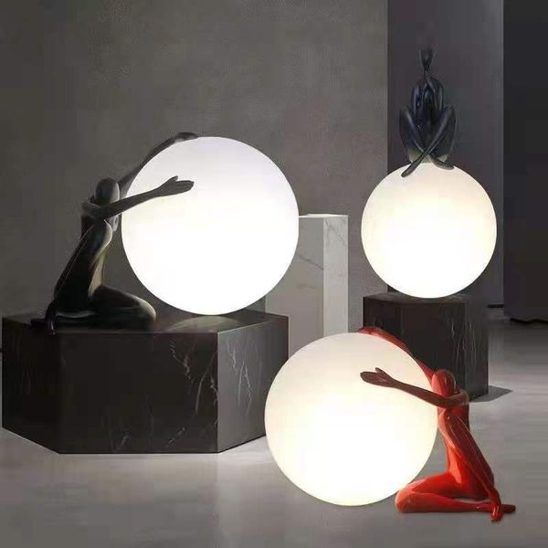 Скандинавская модель творческой личности, настольные лампы для гостиной, спальни, стол, прикроватная лампа, круглый шар, скульптура гуманоида, декоративный свет