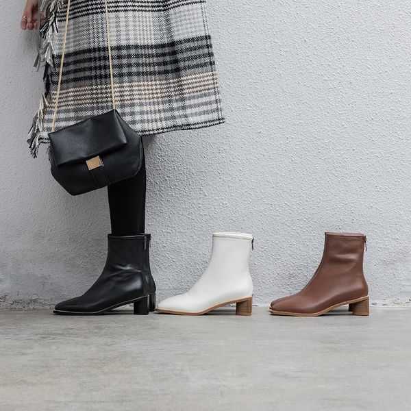 

norberg square toe ankle boots round heels women boots spring/autumn womens shoes zip high (5cm-8cm) rubber basic 210507, Black