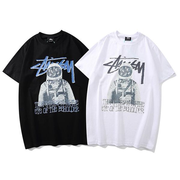 

men's t-shirts trendy brand summer stuttsey astronaut short sleeve men and women lovers loose cotton wide t-shirt, White;black