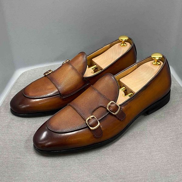 

dress shoes spring autumn mens loafer real leather quality monk strap wedding party casual men's black brown for men cl73