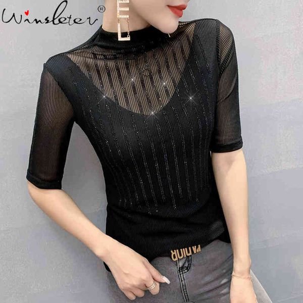 

women's t-shirt summer european clothes casual slim fashion shiny diamonds women half sleeve tees bottoming shirt 2021 t, White